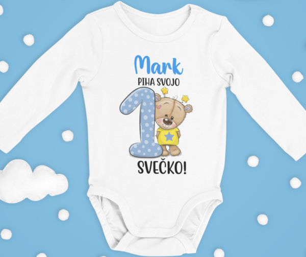 Otroški bodi - Medvedek, Piha Svojo Prvo Svečko [IME PO ŽELJI]